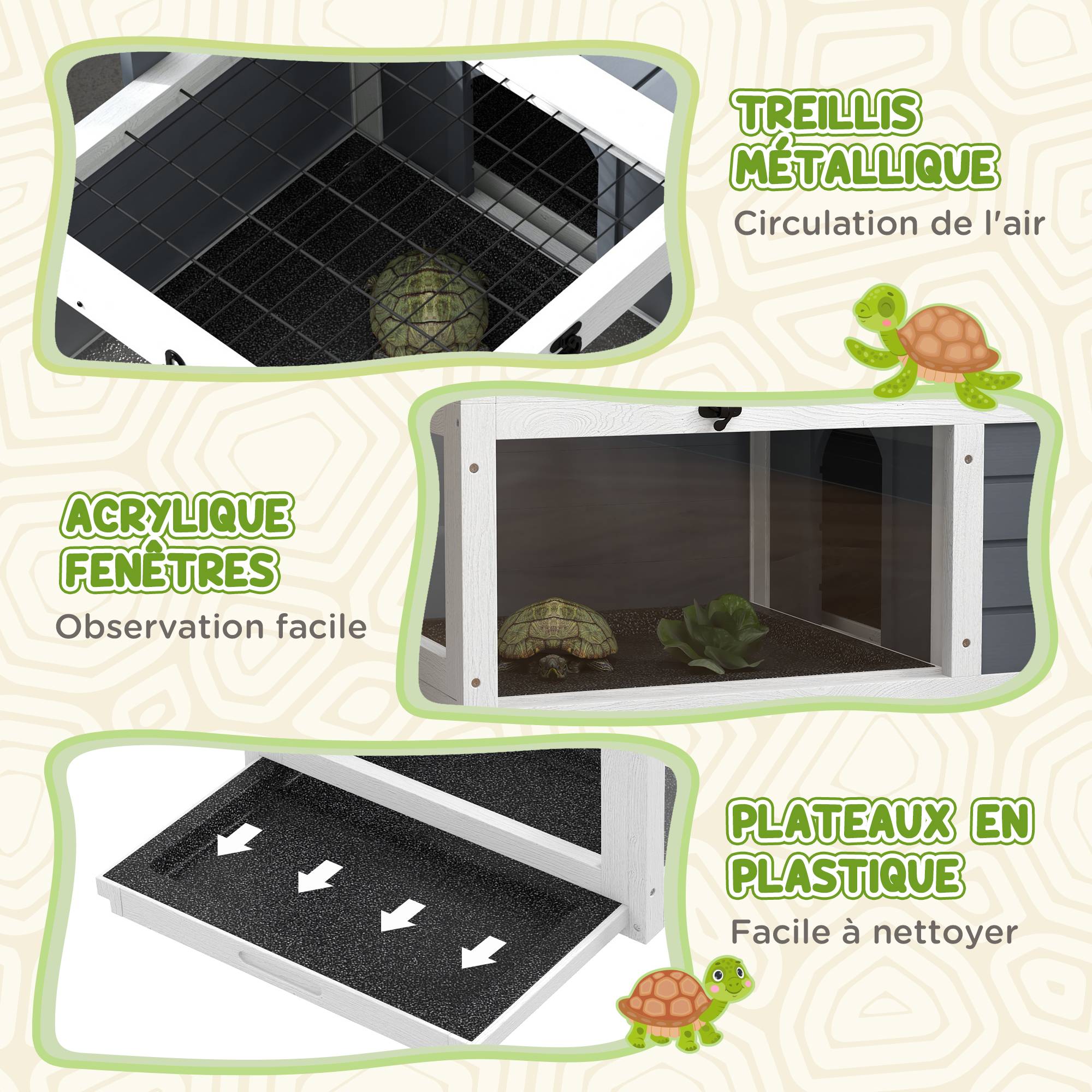 Sans Marque - Maison enclos cage pour petit animal tortue avec 2 espaces support de lampe réglable 81 x 48 x 31,5 cm gris - Image 9