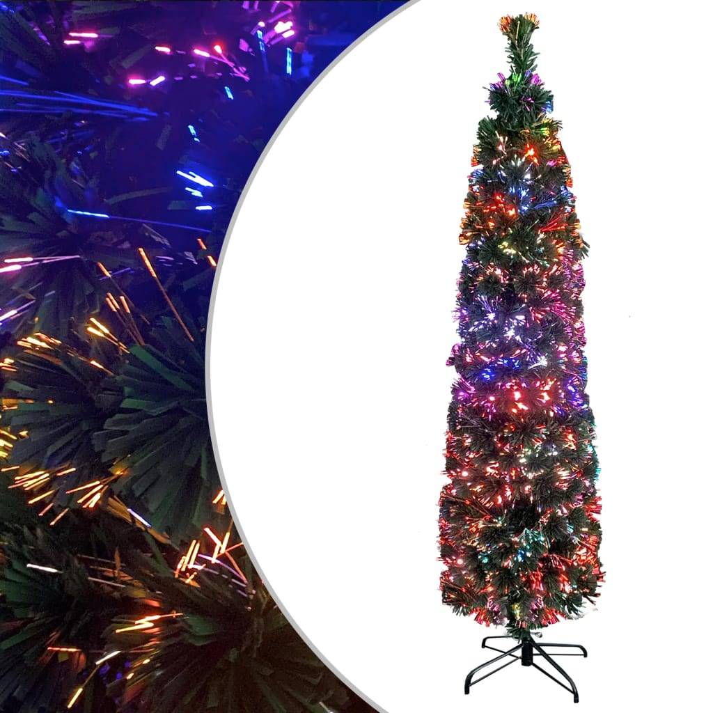 Grand sapin de Noël fin fibre optique lumineuse pour salon Vert 210 cm – ComfortXL Outdoor Living - Image 1
