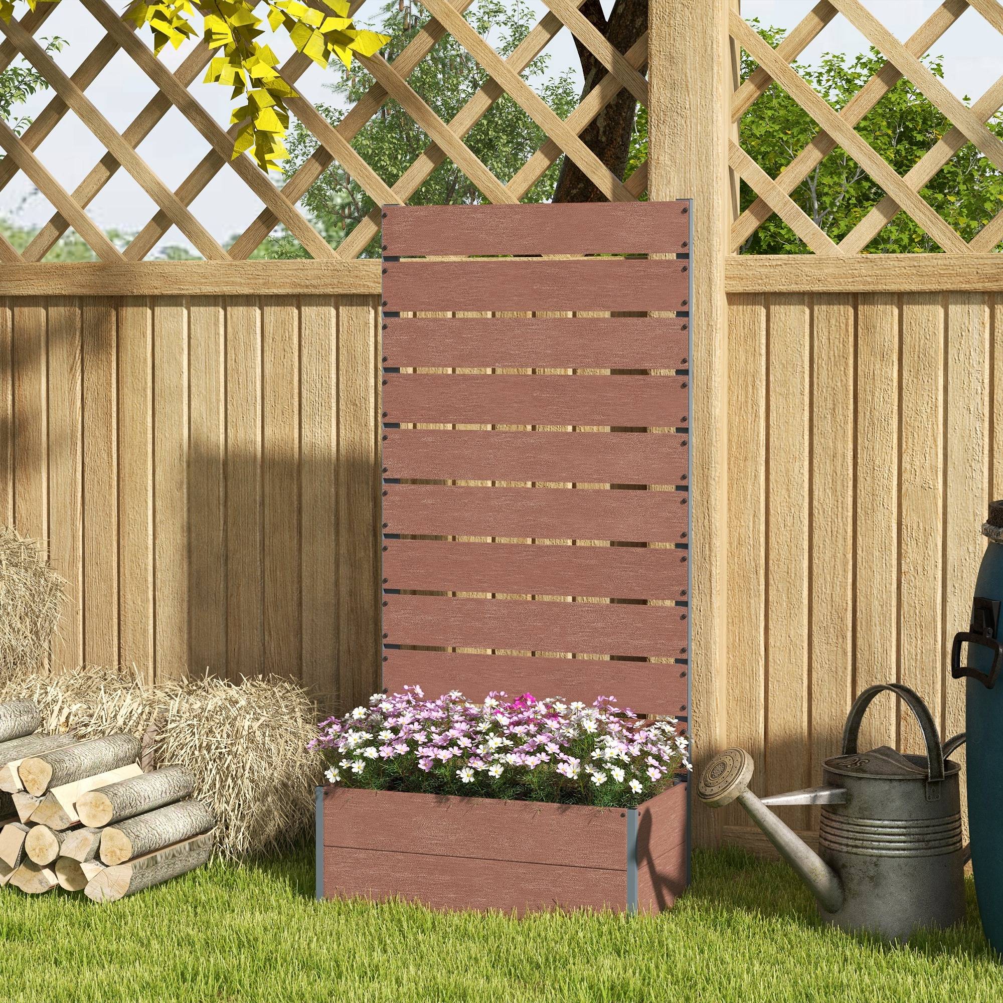 Sans Marque - Jardinière extérieur treillis claire-voie plantes grimpantes 72x38x150 cm marron clair - Image 4