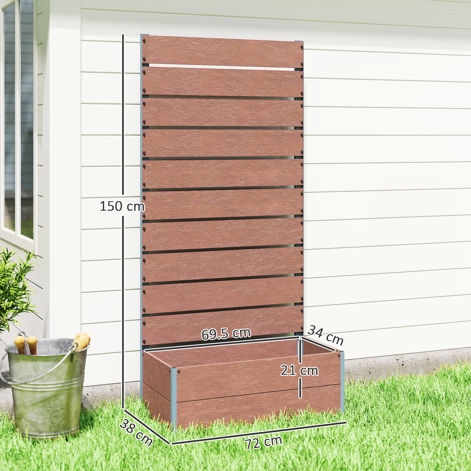 Sans Marque - Jardinière extérieur treillis claire-voie plantes grimpantes 72x38x150 cm marron clair - Image 5