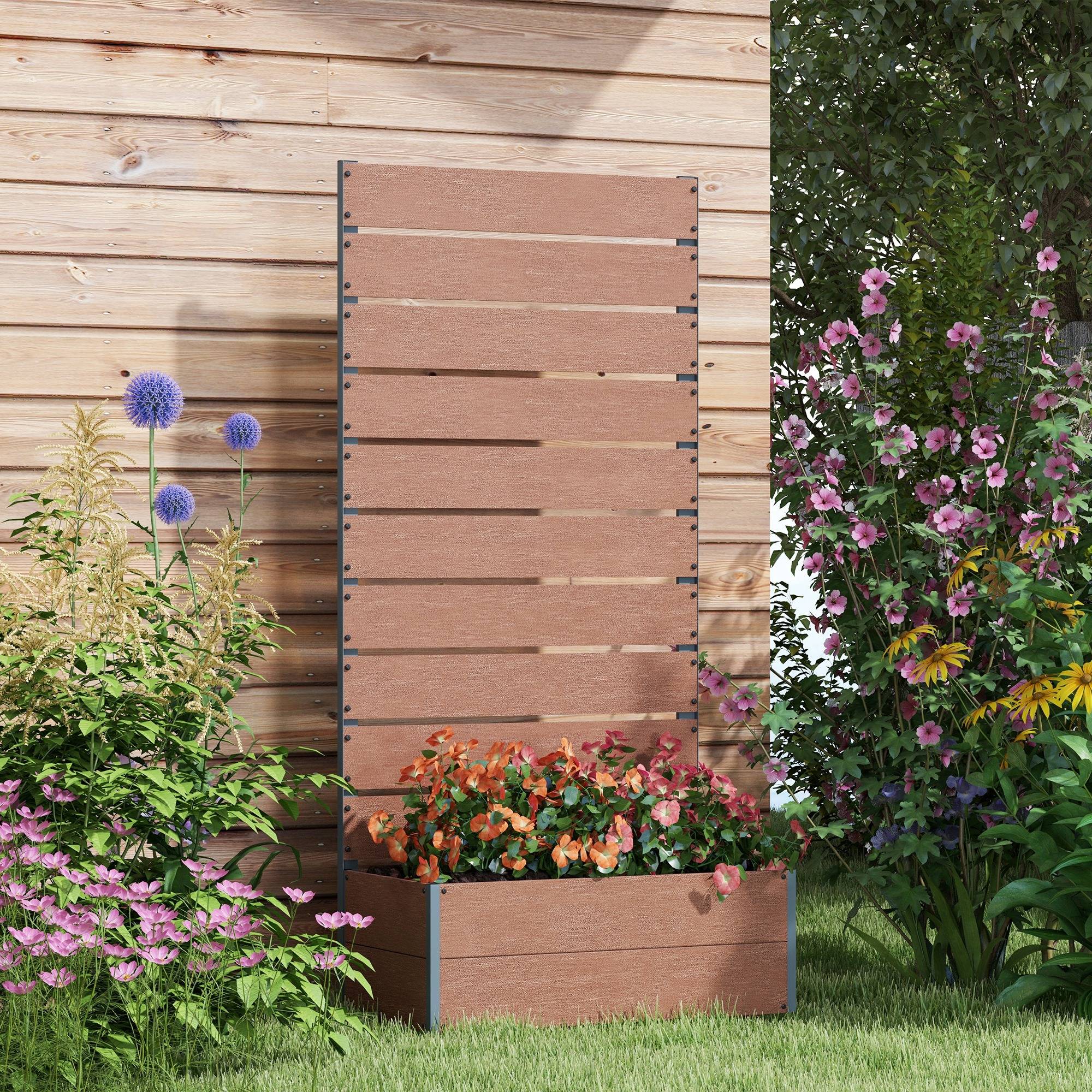 Sans Marque - Jardinière extérieur treillis claire-voie plantes grimpantes 72x38x150 cm marron clair - Image 3