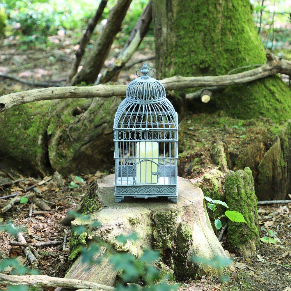Cage à oiseaux bougeoir en métal gris 16.5 x 16.5 x 40 cm Chemin de campagne - Image 3