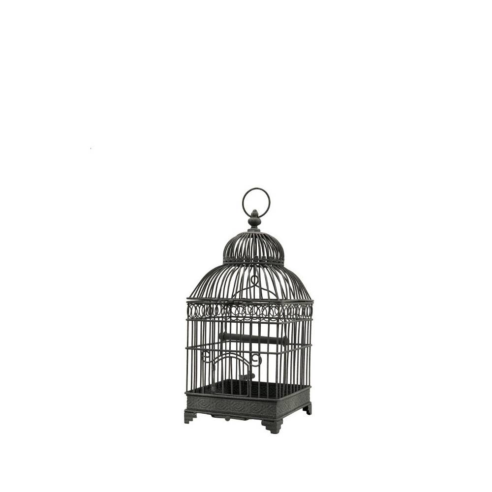 Cage à oiseaux bougeoir en métal gris 16.5 x 16.5 x 40 cm Chemin de campagne - Image 1