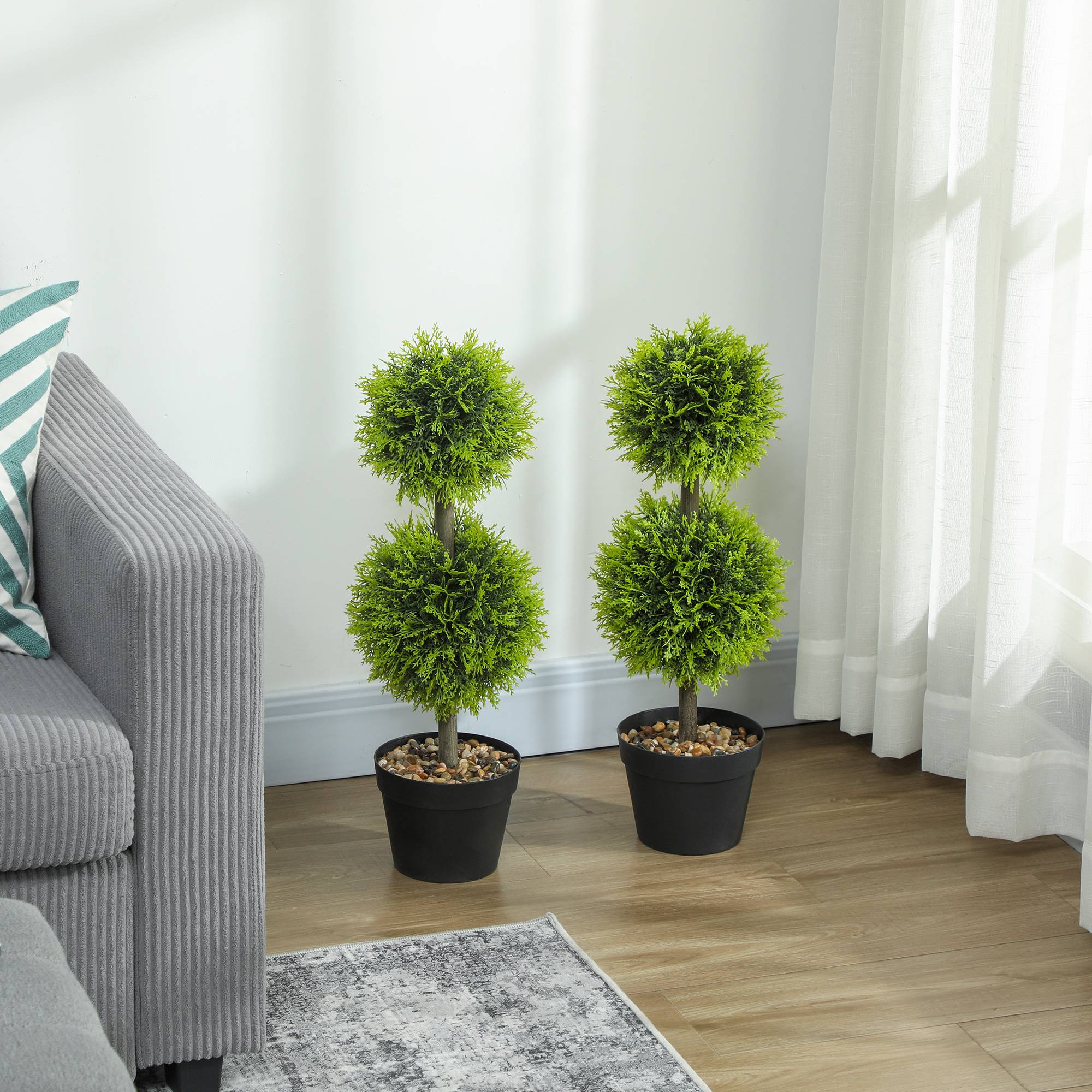 Lot de 2 plantes artificielles décoratives, boules de buis artificiel 60 cm avec pot, plastique - Image 10