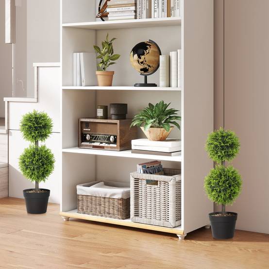 Lot de 2 plantes artificielles décoratives, boules de buis artificiel 60 cm avec pot, plastique - Image 9