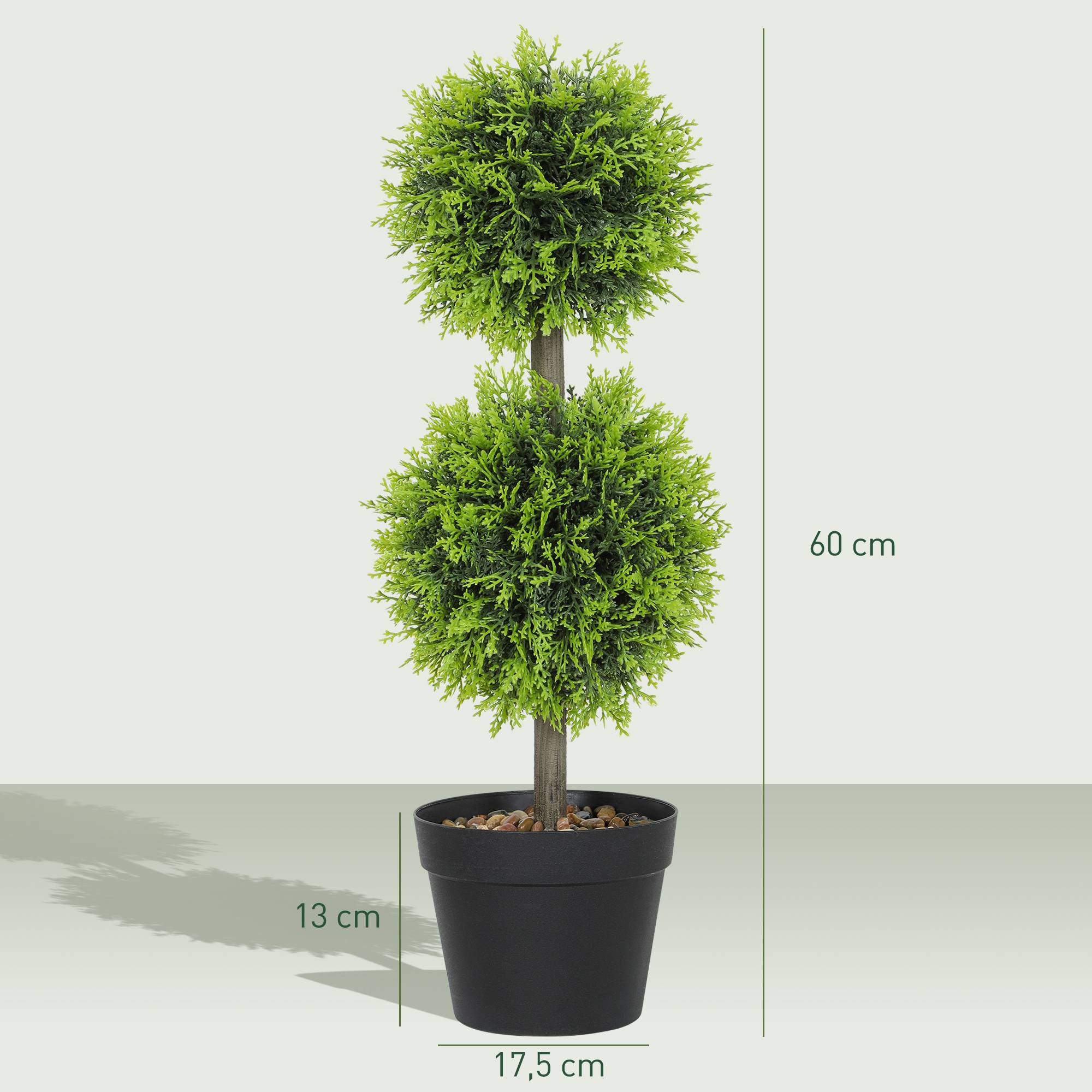 Lot de 2 plantes artificielles décoratives, boules de buis artificiel 60 cm avec pot, plastique - Image 5