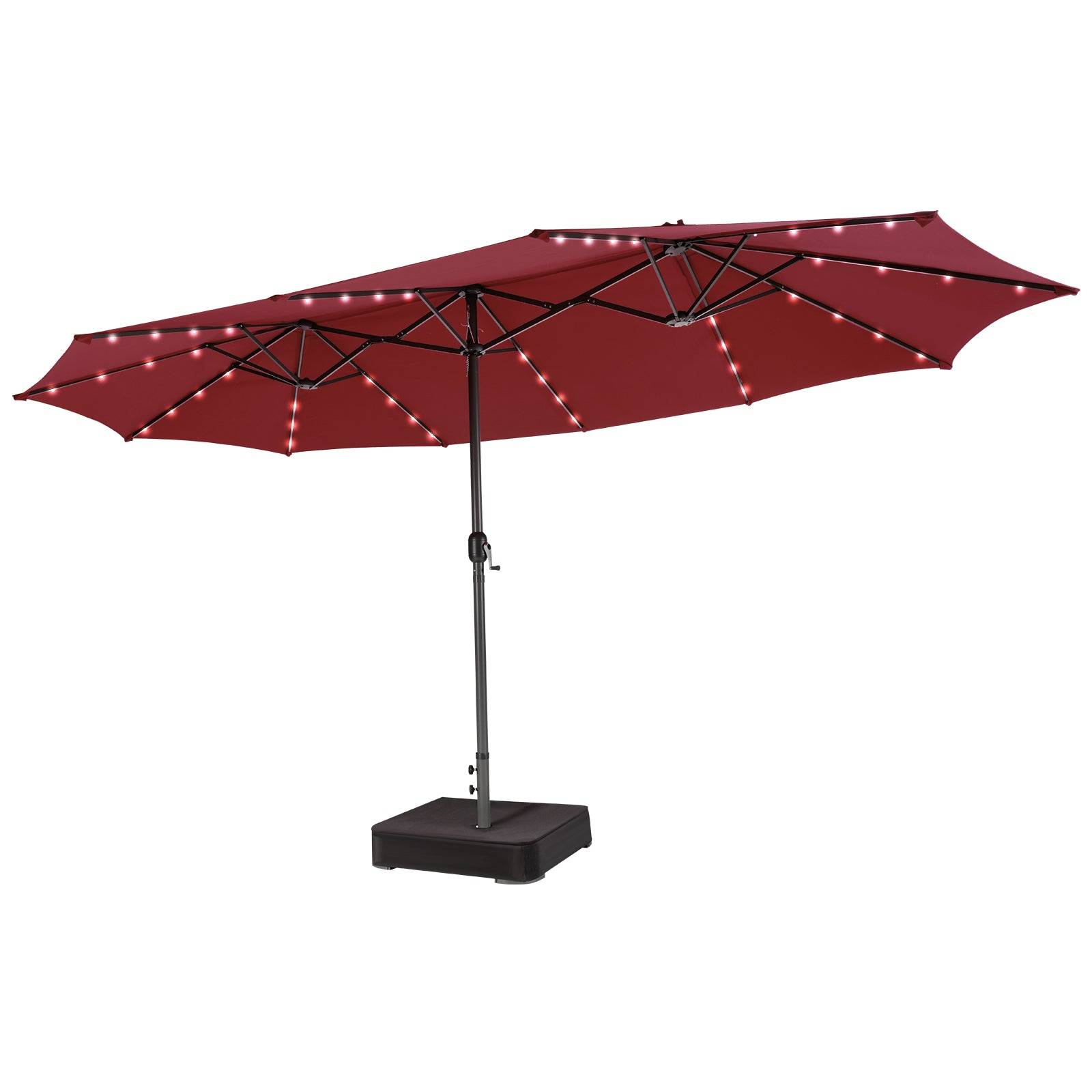 Helloshop26 - Parasol double face de 4,70 m avec 48 lumières led base à lester avec sac de sable (non inclus) parasol à manivelle rouge - Image 1