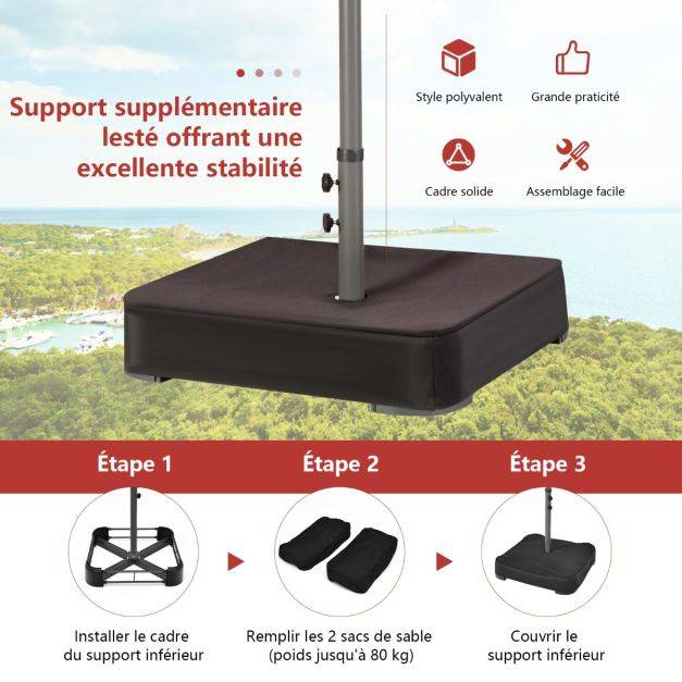 Helloshop26 - Parasol double face de 4,70 m avec 48 lumières led base à lester avec sac de sable (non inclus) parasol à manivelle rouge - Image 4