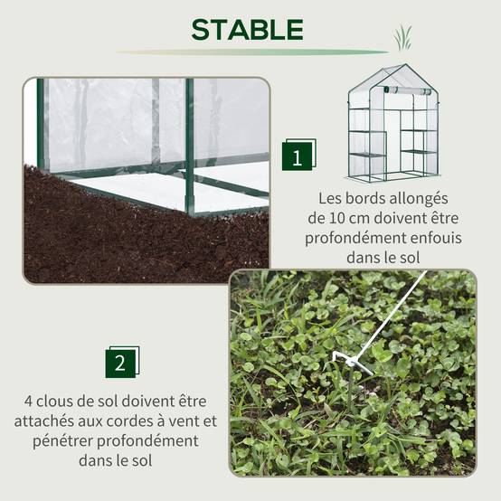 Serre de jardin balcon acier 4 tablettes culture plantes porte zippée 142x73x195cm transparent - ComfortXL Outdoor Living - Image 8