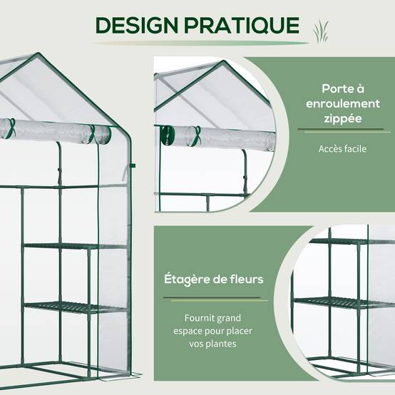 Serre de jardin balcon acier 4 tablettes culture plantes porte zippée 142x73x195cm transparent - ComfortXL Outdoor Living - Image 7