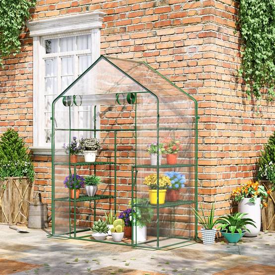 Serre de jardin balcon acier 4 tablettes culture plantes porte zippée 142x73x195cm transparent - ComfortXL Outdoor Living - Image 4