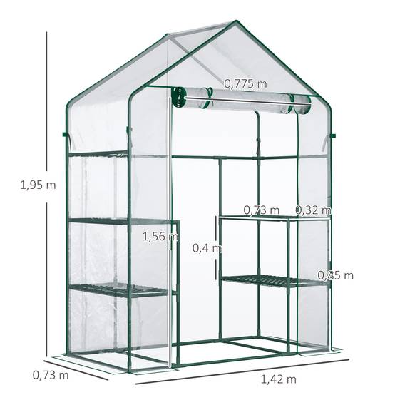 Serre de jardin balcon acier 4 tablettes culture plantes porte zippée 142x73x195cm transparent - ComfortXL Outdoor Living - Image 5