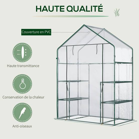 Serre de jardin balcon acier 4 tablettes culture plantes porte zippée 142x73x195cm transparent - ComfortXL Outdoor Living - Image 6