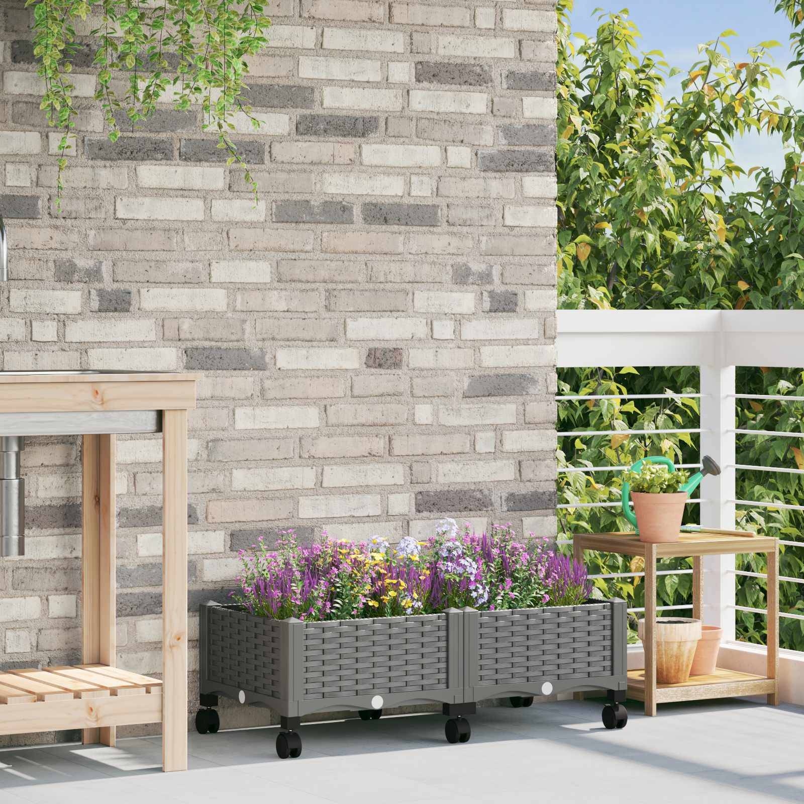 Jardinière polypropylène gris clair 80 x 40 x 33 cm - PANGIVO - Image 1