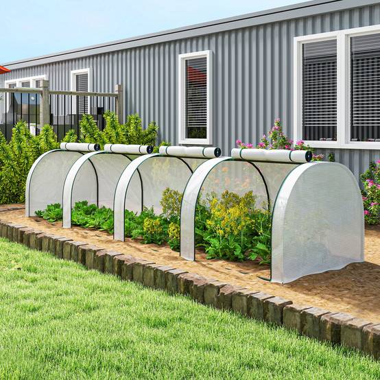 PANGIVO - Mini serre de jardin tunnel pour tomates en acier et PE blanc 395 x 100 x 80 cm - PANGIVO - Image 10