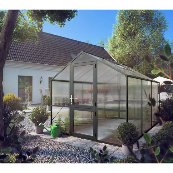 Serre de jardin 7,53m² aluminium et polycarbonate Rose III, Gris anthracite. KGT - Image 3