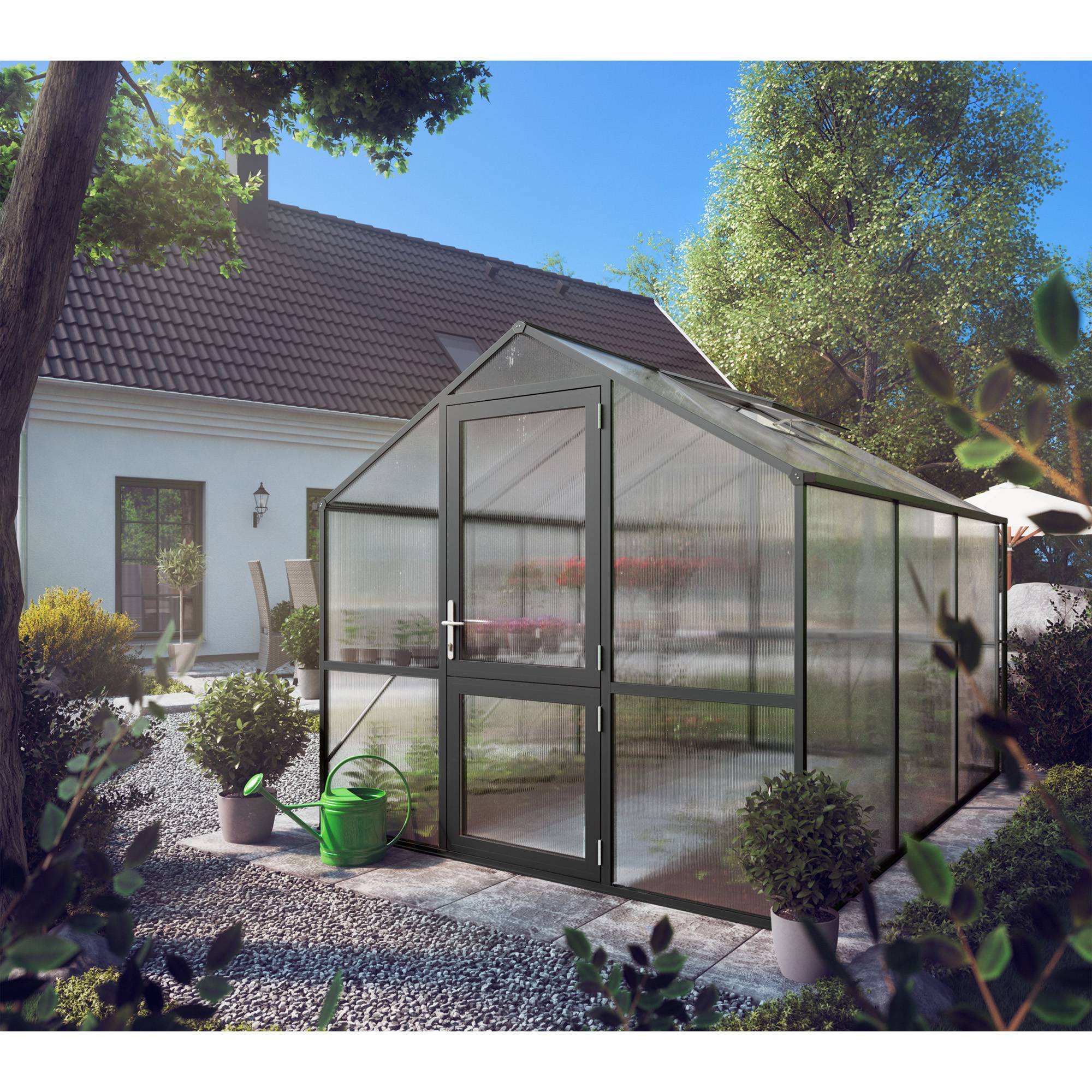 Serre de jardin 7,53m² aluminium et polycarbonate Rose III, Gris anthracite. KGT - Image 3