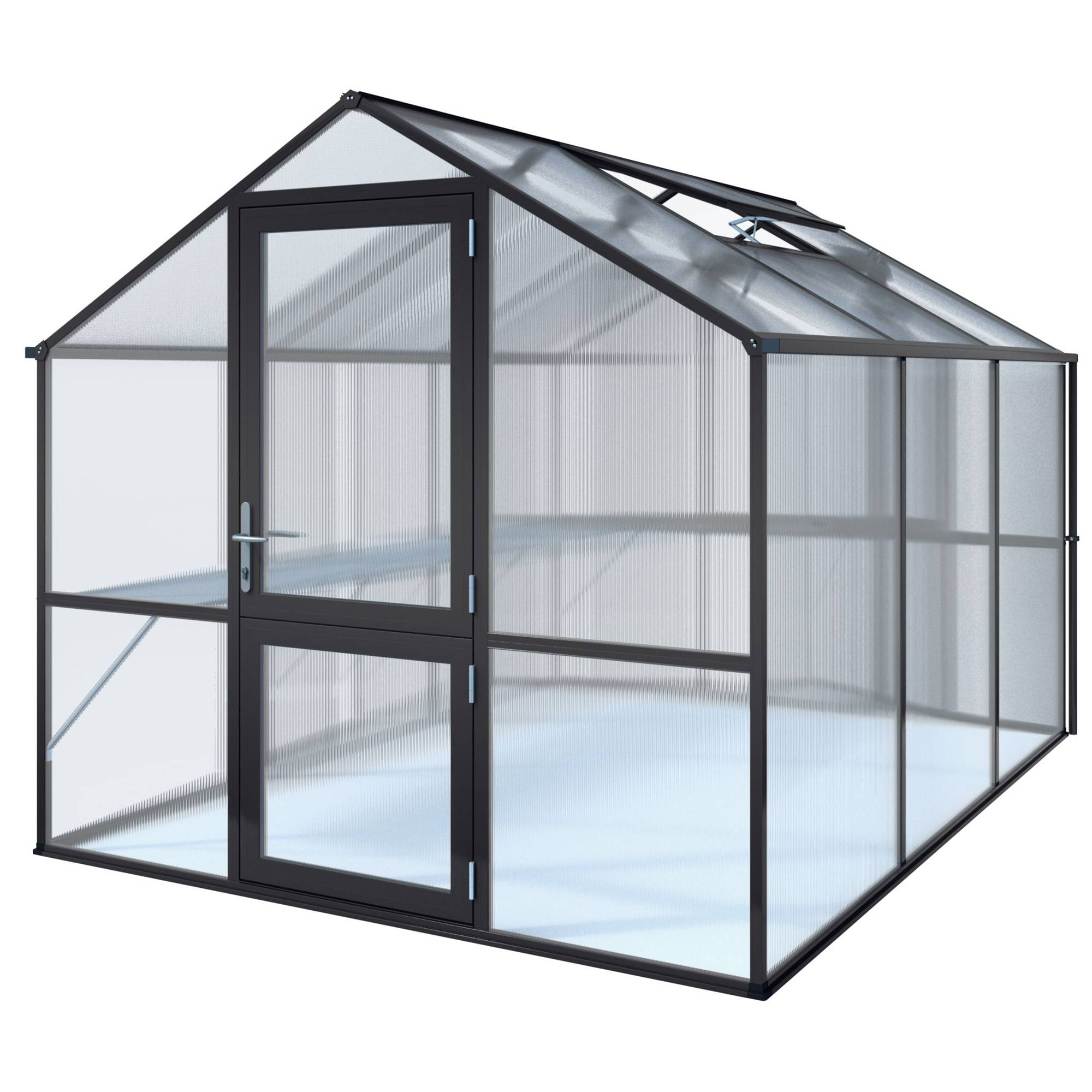 Serre de jardin 7,53m² aluminium et polycarbonate Rose III, Gris anthracite. KGT - Image 1