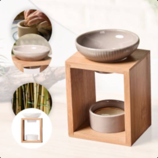Brûle Parfum Yona - Brûleur Fondant Parfumé – Diffuseur Huile Essentielle – Brûleur en céramique et bambou - Haut: 12 cm - Zen'Arôme - Image 7