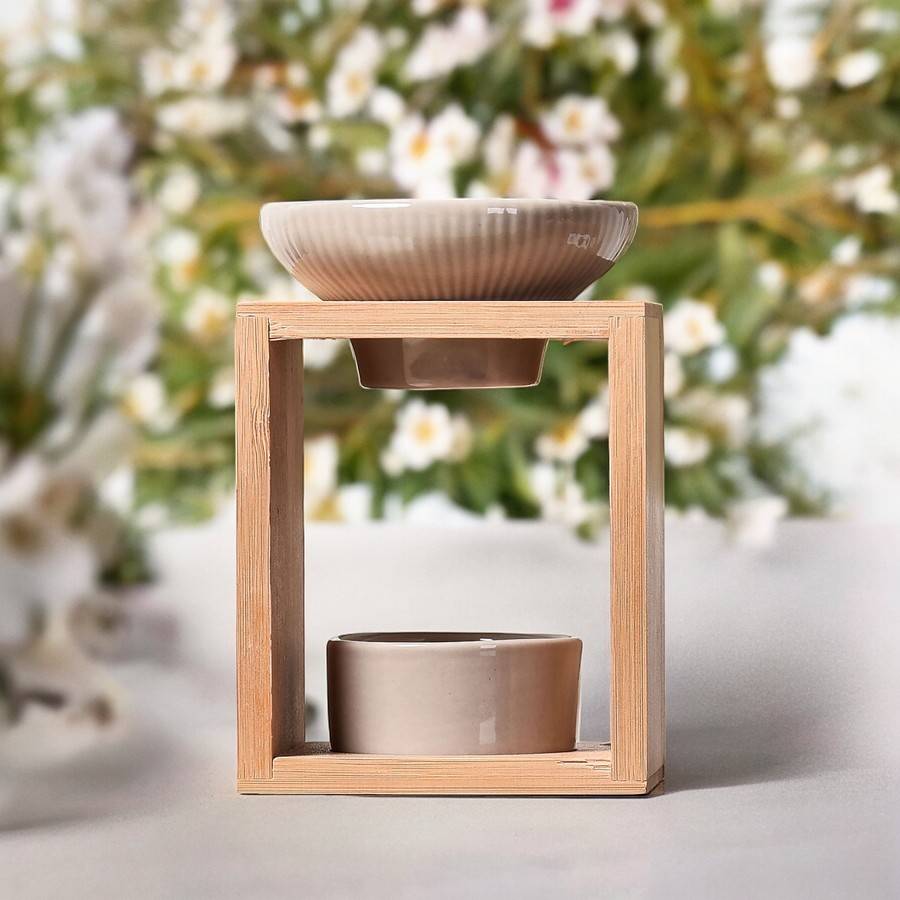 Brûle Parfum Yona - Brûleur Fondant Parfumé – Diffuseur Huile Essentielle – Brûleur en céramique et bambou - Haut: 12 cm - Zen'Arôme - Image 1