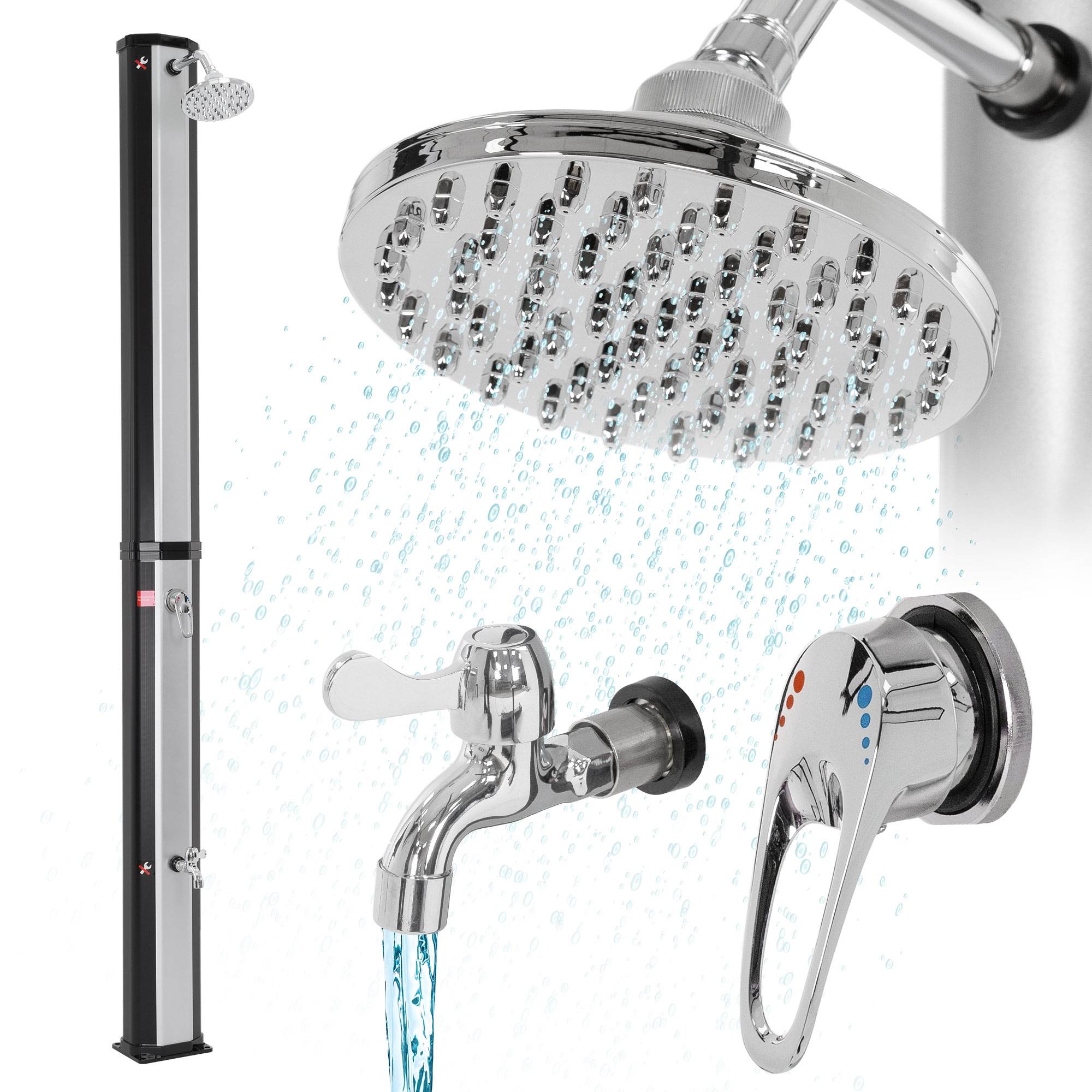 Ecd-Germany - Douche solaire pour l’extérieur 35 litres noir/argent + robinet raccord eau pied - Image 1