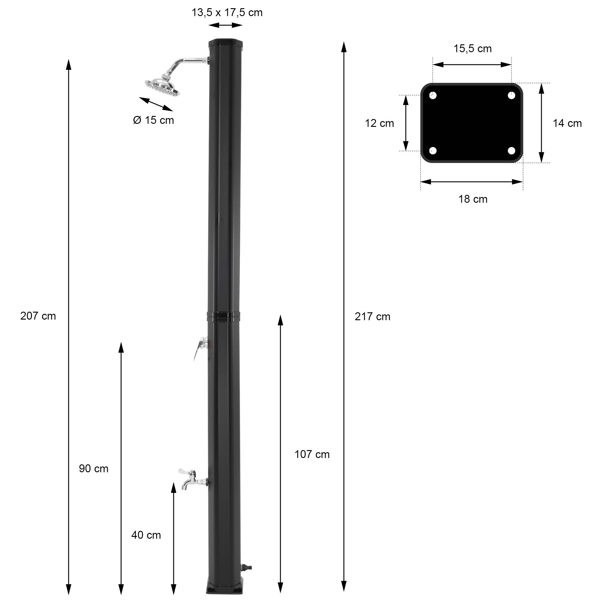 Ecd-Germany - Douche solaire pour l’extérieur 35 litres noir/argent + robinet raccord eau pied - Image 8