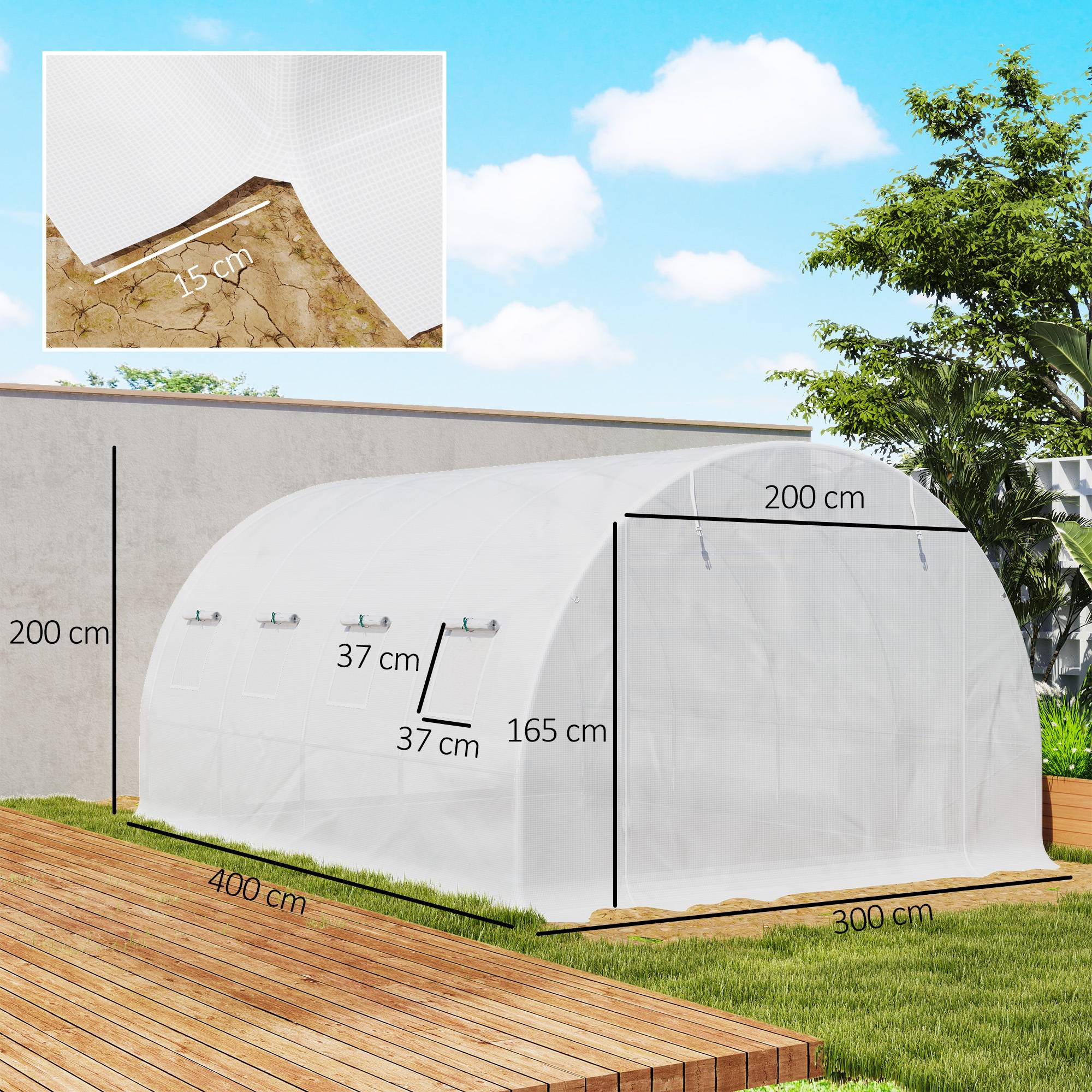 Maison Chic - Bâche de rechange serre tunnel 12 m² 4x3x2 m PE anti-UV imperméable 8 fenêtres + porte enroulable zippée blanc - Image 5