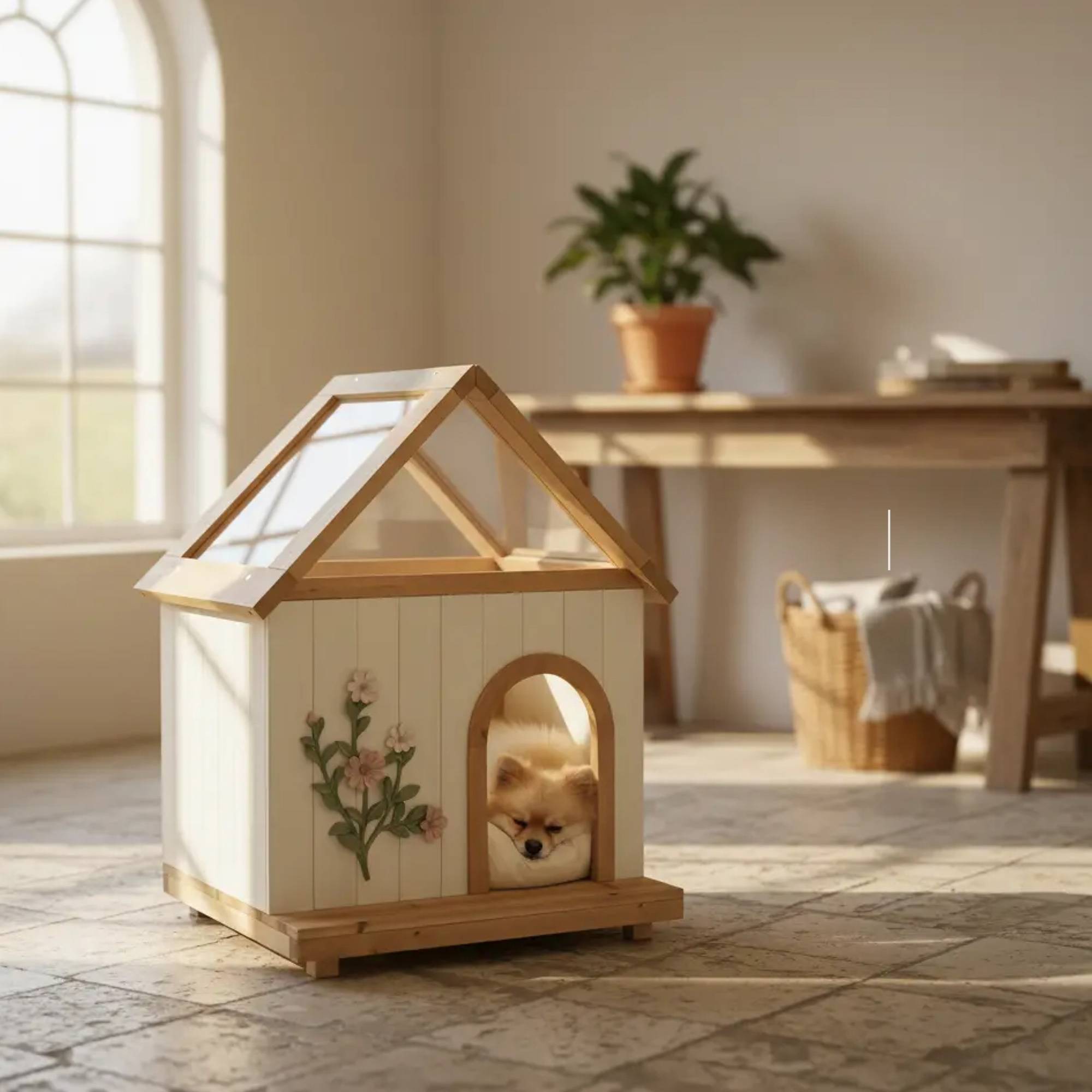 ComfortXL - Niche pour chat et petit chien en bois blanc 68 x 55 x 80 cm toit transparent - ComfortXL Outdoor Living - Image 4