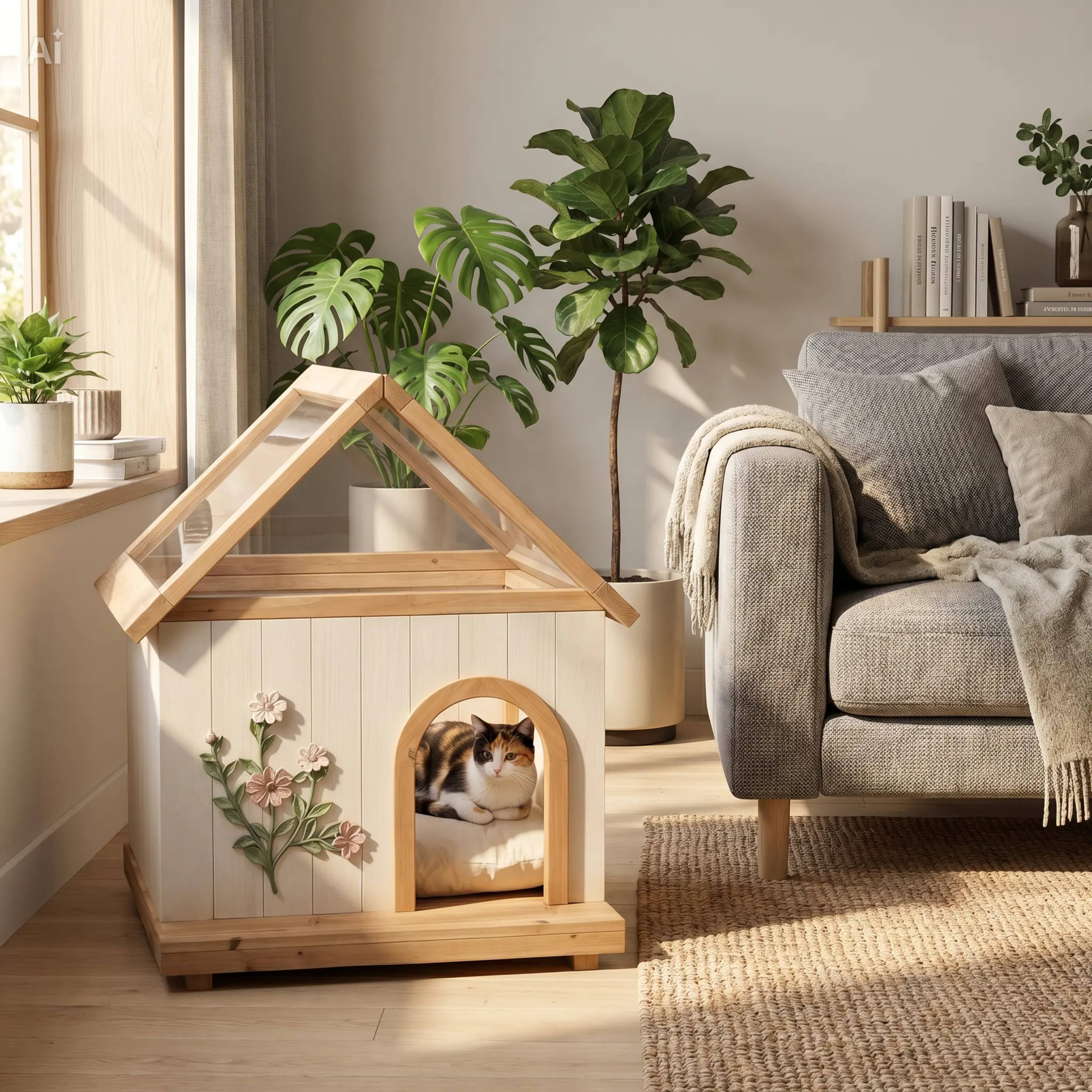ComfortXL - Niche pour chat et petit chien en bois blanc 68 x 55 x 80 cm toit transparent - ComfortXL Outdoor Living - Image 7