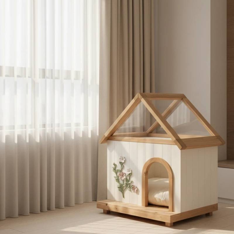 ComfortXL - Niche pour chat et petit chien en bois blanc 68 x 55 x 80 cm toit transparent - ComfortXL Outdoor Living - Image 1