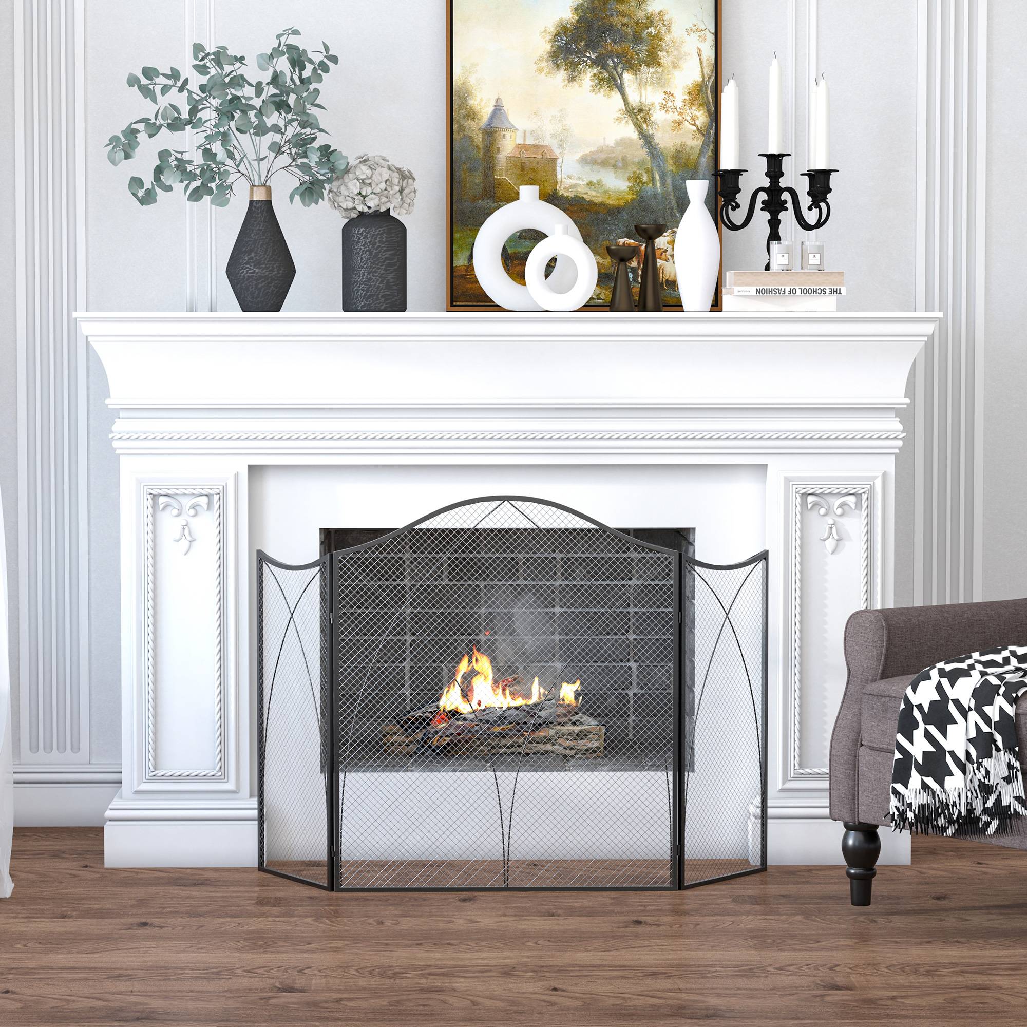 ComfortXL - Pare-feu décoratif pliable 3 panneaux en métal pour sécurité cheminée 126x76cm – ComfortXL Outdoor Living - Image 1
