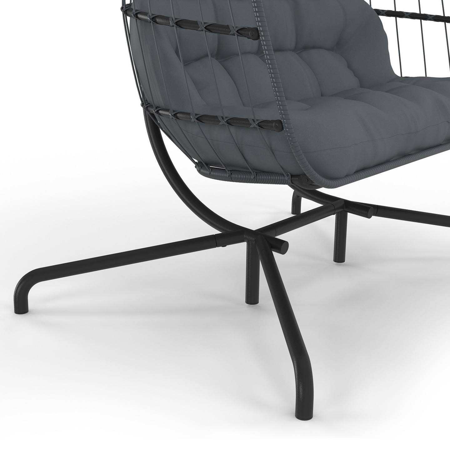 Fauteuil oeuf suspendu ajouré 2 places effet rotin gris avec coussin gris - Image 8