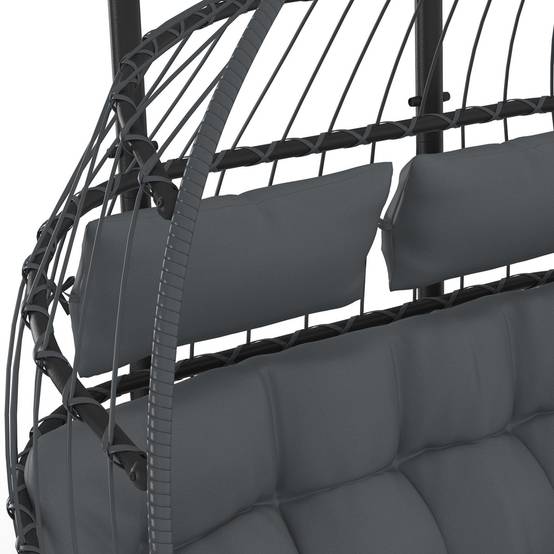 Fauteuil oeuf suspendu ajouré 2 places effet rotin gris avec coussin gris - Image 7