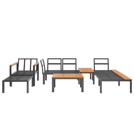 Salon de jardin modulable : métal, coussins, tables bois, idéal terrasse/balcon/piscine, gris - Image 9