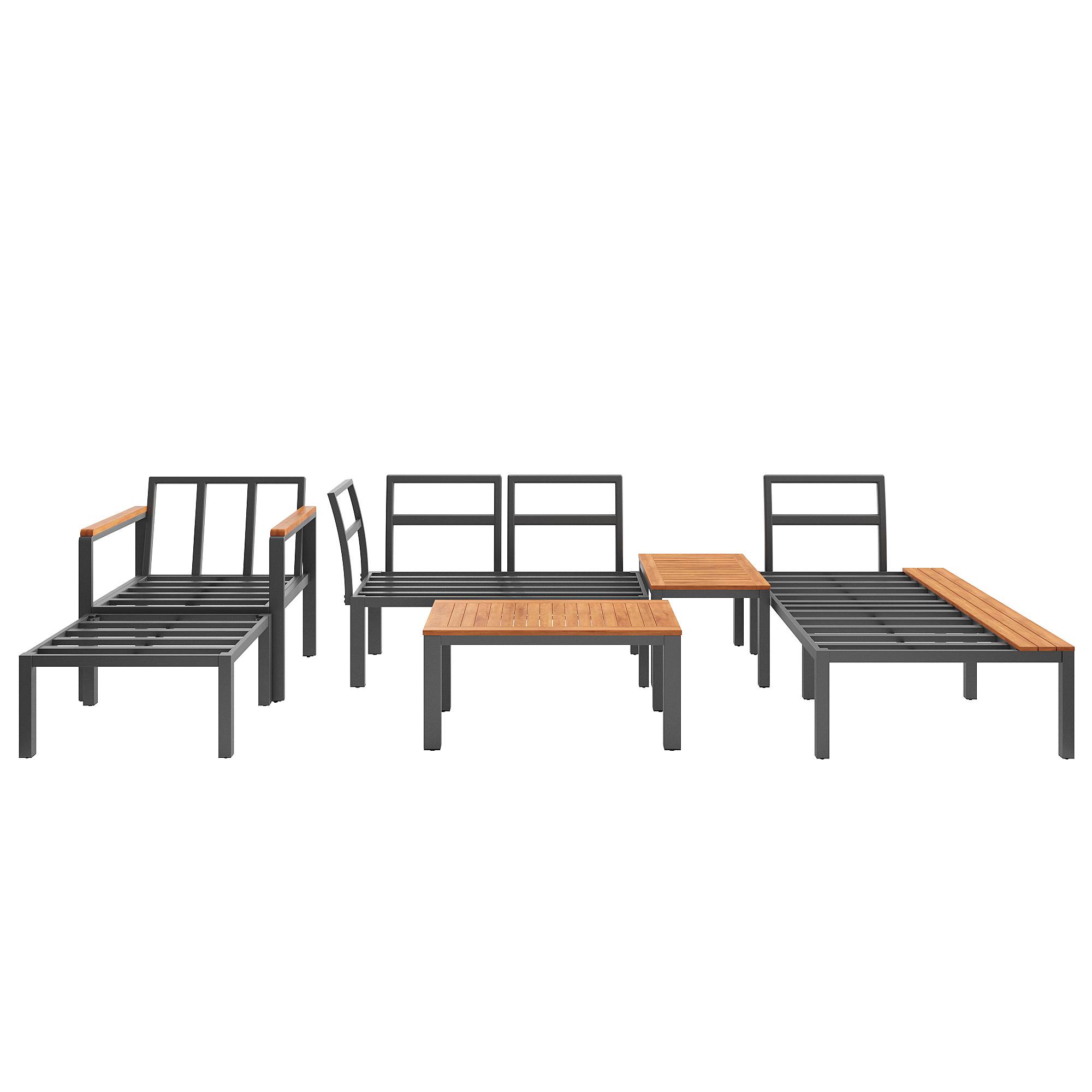 Salon de jardin modulable : métal, coussins, tables bois, idéal terrasse/balcon/piscine, gris - Image 9
