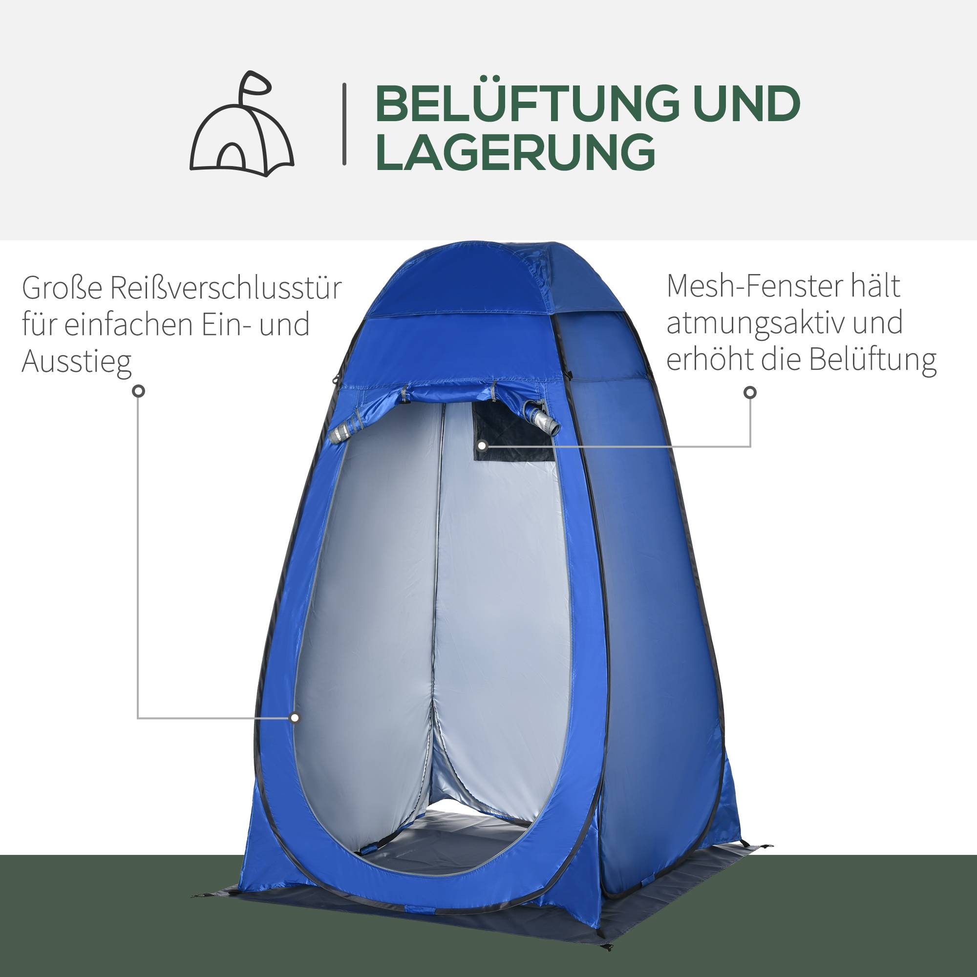 Sans Marque - Tente douche pop-up, WC camping, cabine change, sac, mobile, intime, stockage, bleu foncé, 126x124x189cm - Image 6