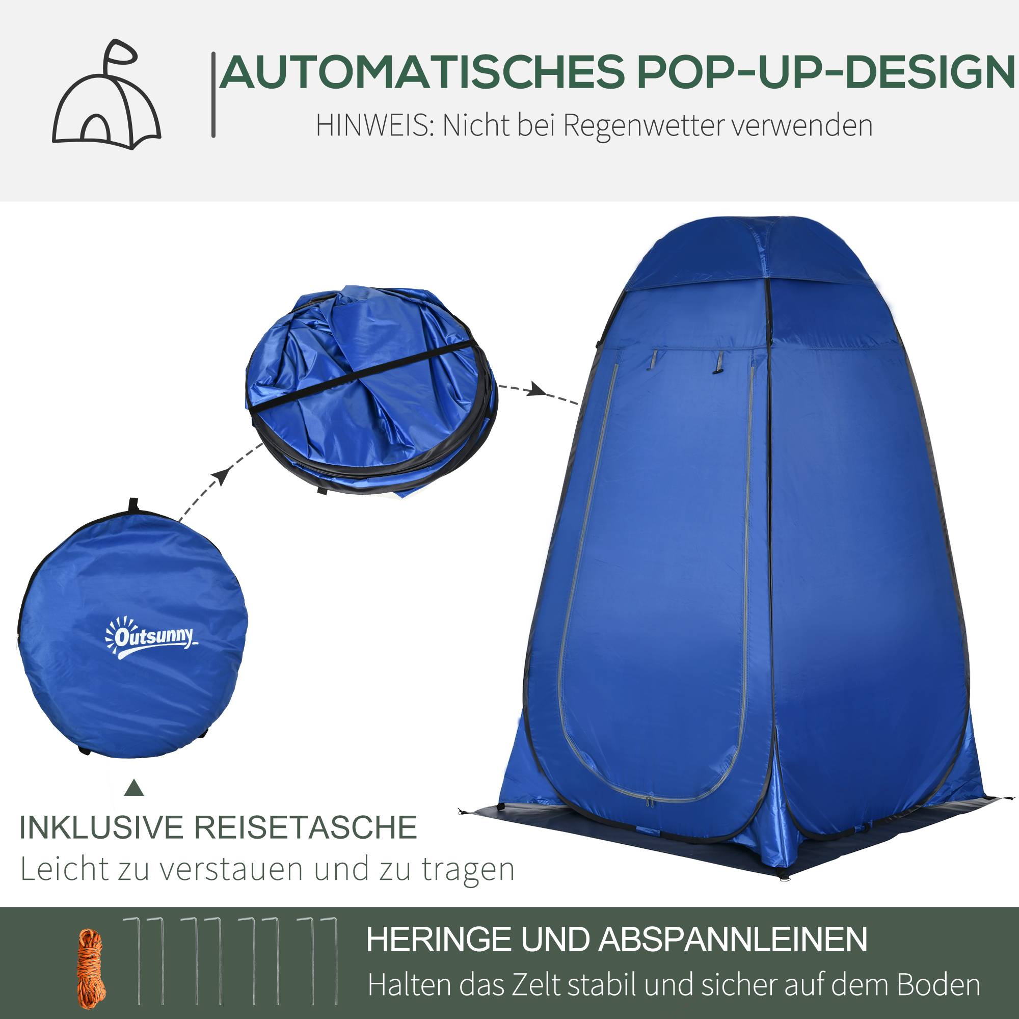 Sans Marque - Tente douche pop-up, WC camping, cabine change, sac, mobile, intime, stockage, bleu foncé, 126x124x189cm - Image 7