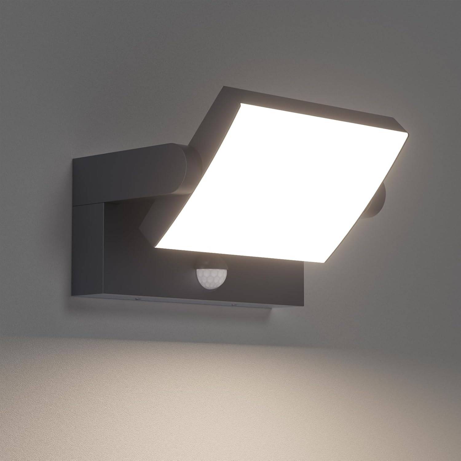 8 in 1 - Applique murale LED 24 W pour intérieur et extérieur avec détecteur de mouvement, étanchéité IP65, panneau pivotant, blanc naturel 4000 K(anthracite). - Image 1
