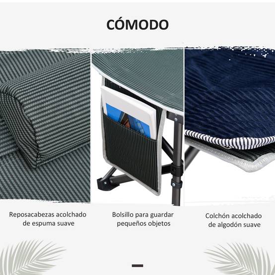Lit de camp avec coussin, oreiller, poche, sac de transport et cadre en acier, capacité de charge 150 kg, 188 x 64,5 x 53 cm, bleu - Image 9