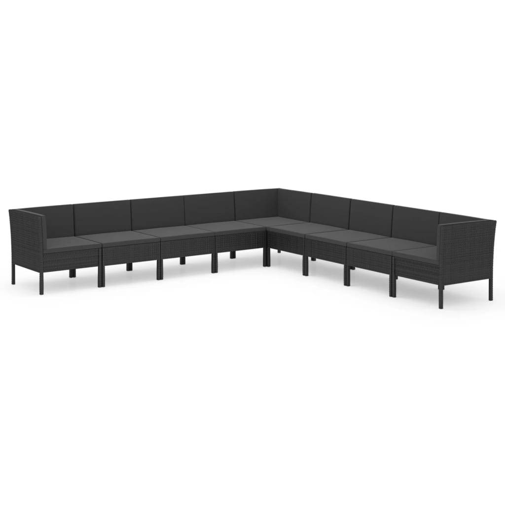 Helloshop26 - Salon de jardin meuble d'extérieur ensemble de mobilier 9 pièces avec coussins résine tressée noir - Image 1