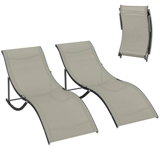 Ensemble de 2 chaises longues pliantes de jardin, en aluminium et textilène, 61 x 165 x 63 cm - Image 1