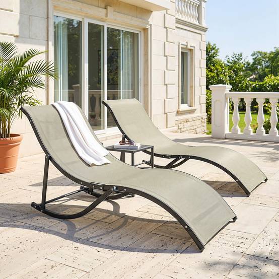 Ensemble de 2 chaises longues pliantes de jardin, en aluminium et textilène, 61 x 165 x 63 cm - Image 4