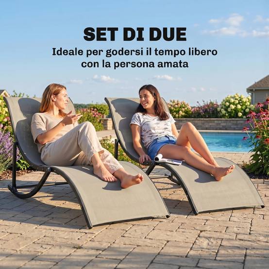 Ensemble de 2 chaises longues pliantes de jardin, en aluminium et textilène, 61 x 165 x 63 cm - Image 9