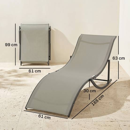 Ensemble de 2 chaises longues pliantes de jardin, en aluminium et textilène, 61 x 165 x 63 cm - Image 5