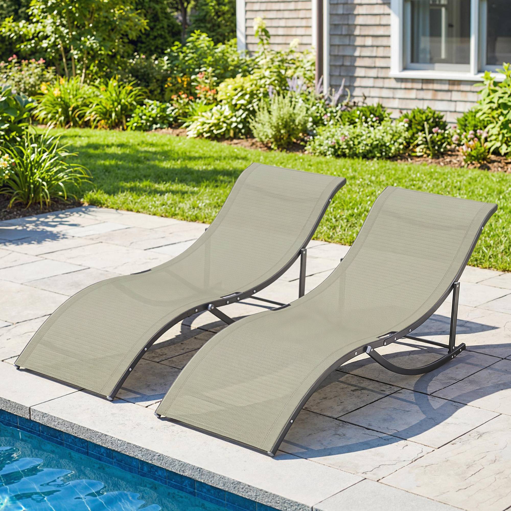 Ensemble de 2 chaises longues pliantes de jardin, en aluminium et textilène, 61 x 165 x 63 cm - Image 3