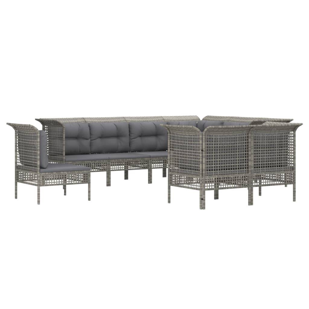 Helloshop26 - Salon de jardin meuble d'extérieur ensemble de mobilier 9 pièces avec coussins gris résine tressée - Image 1