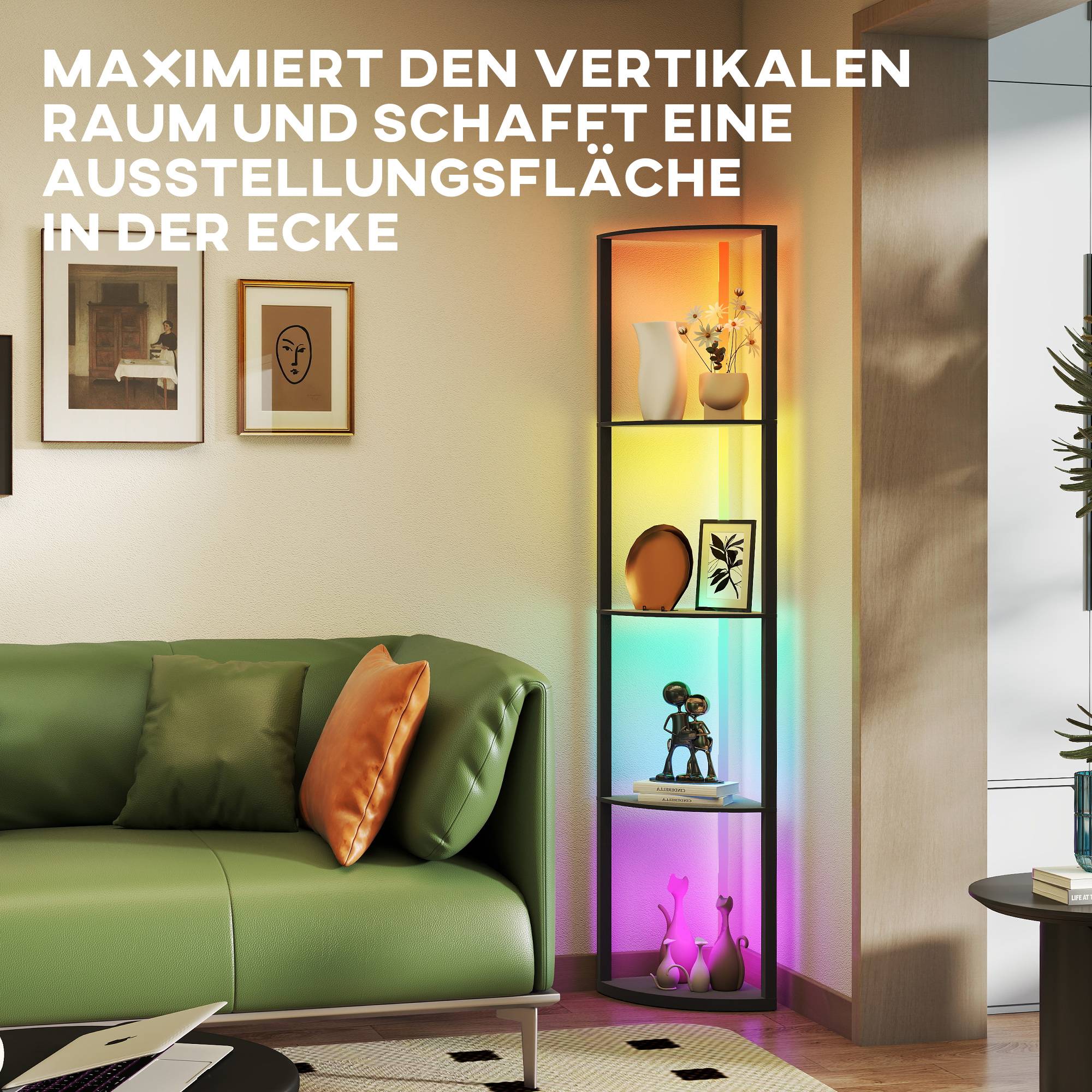 Lampadaire LED, intensité variable sur 5 niveaux, avec étagère, changement de couleur RGB, télécommande - Image 8