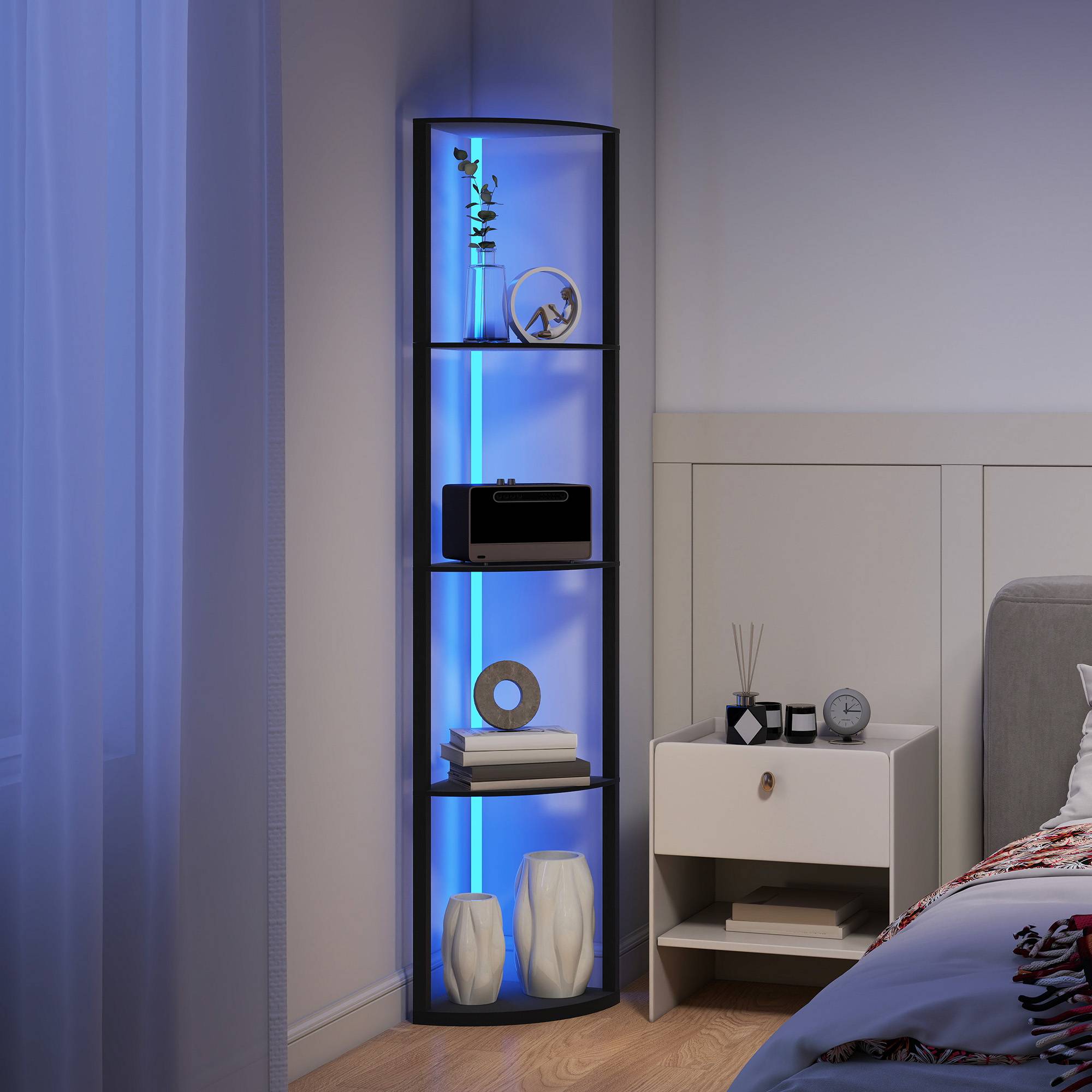 Lampadaire LED, intensité variable sur 5 niveaux, avec étagère, changement de couleur RGB, télécommande - Image 10