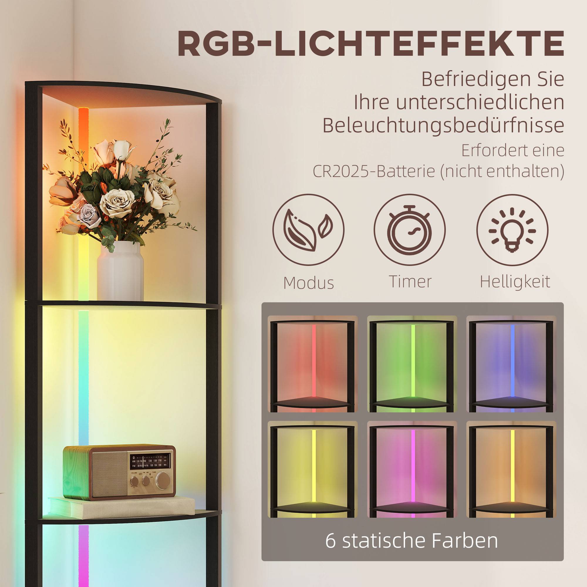 Lampadaire LED, intensité variable sur 5 niveaux, avec étagère, changement de couleur RGB, télécommande - Image 6