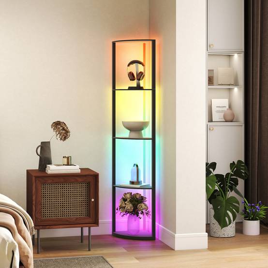 Lampadaire LED, intensité variable sur 5 niveaux, avec étagère, changement de couleur RGB, télécommande - Image 3